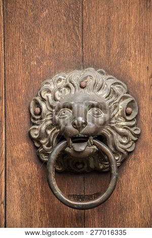 Door Knob Of An Old Historical Building In Shape Of A Lion Made Of Iron