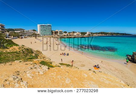 Majorca Beach Son Moll In Cala Ratjada, Beautiful Seaside On Mallorca Island, Spain