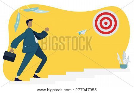 Business Man Walking Up The Stairs, On A Graph Going Up. Success, Idea, Growing, International Busin
