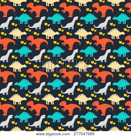 Vector Illustration. Children Cute Seamless Pattern With Silhoue