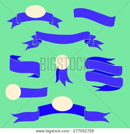 Vector Illustration . Purple Banners And Signs On A Green Background.