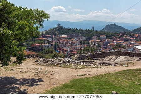 Plovdiv, Bulgaria - July 5, 2018:   Panoramic Cityscape Of Plovdiv City From Nebet Tepe Hill, Bulgar