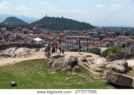 Plovdiv, Bulgaria - July 5, 2018:   Panoramic Cityscape Of Plovdiv City From Nebet Tepe Hill, Bulgar