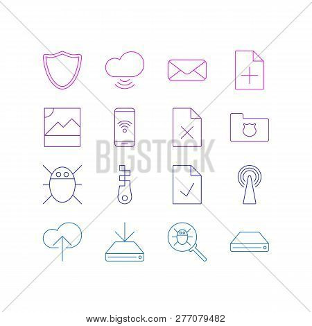 Vector Illustration Of 16 Internet Icons Line Style. Editable Set Of Sdd, Approved Page, Data Upload