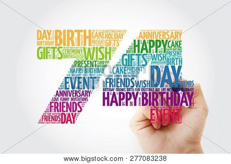 Happy 74th Birthday Word Cloud Collage Concept With Marker