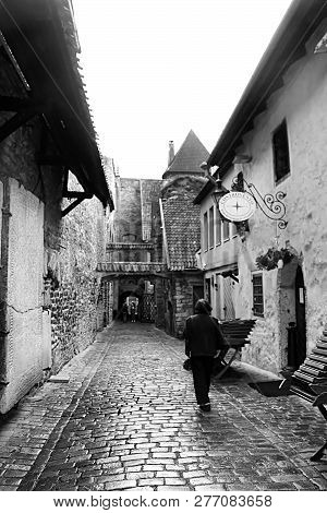 Tallinn, Estonia - August 30, 2018: Catherine Lane (135 M) And View Of Hellemann Tower In The Histor