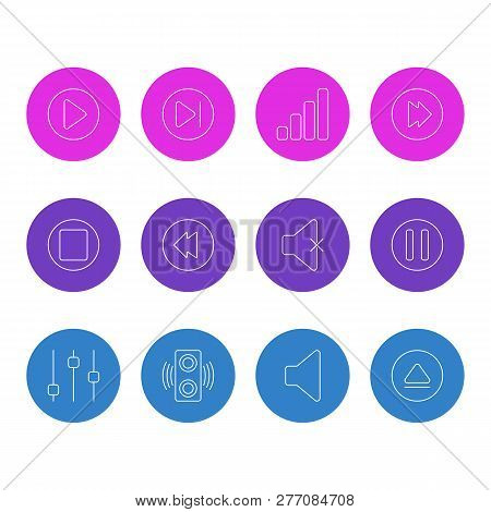 Illustration Of 12 Music Icons Line Style. Editable Set Of Backward, Eject, Next And Other Icon Elem