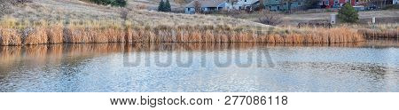 Iews Of Joshs Pond Walking Path, Reflecting Sunset In Broomfield Colorado Surrounded By Cattails, Pl