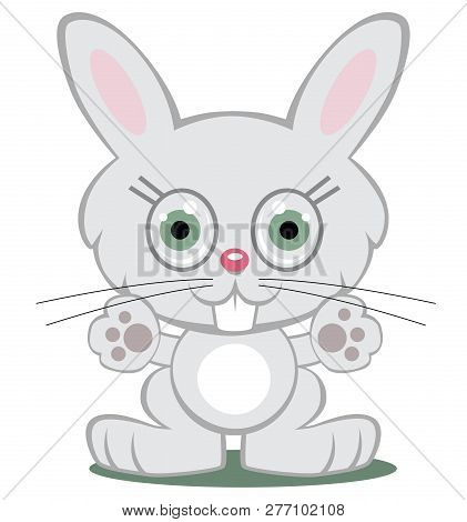 Cute Gray Cartoon Bunny Looking Straight Ahead With Paws Extended In Welcome Gesture