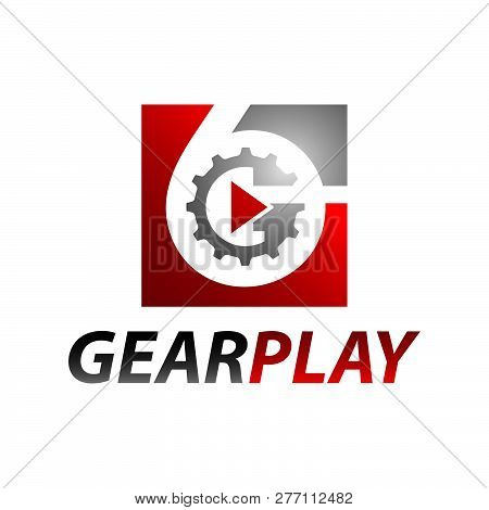 Square Inside Number Six Gear Media Play Logo Concept Design Template