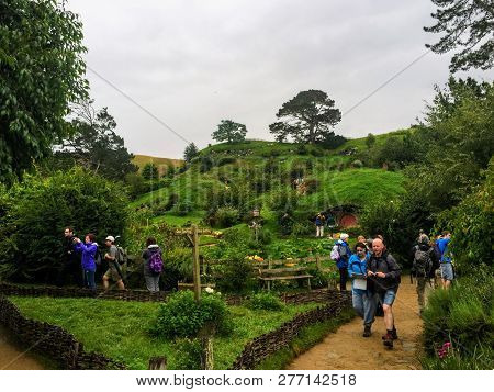 Hobbiton Movie Set, North Island, New Zealand February 17th, 2016:  The Lush Area Used As The Shire 
