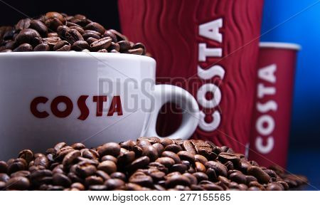 Cups Of Costa Coffee Coffee And Beans