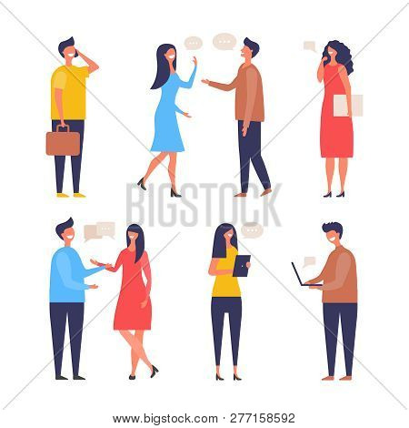 Dialogue People. Communication Characters Web Chat Discuss Businessman Active Discussion Vector Flat