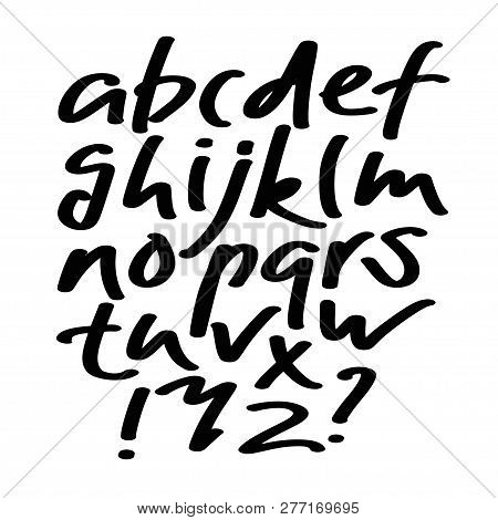 Alphabet Letters.black Handwritten Font Drawn With Liquid Ink And Brush. Calligraphic Script Vector 