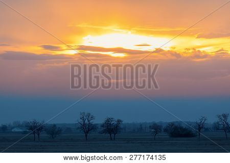 Sunset Landscape Of Hortobagy Landscape, Hortobagy National Park, Hungary Puszta, Europe Wildlife, U