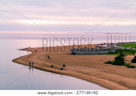 St. Petersburg, Russia - July 10, 2018: View Of The Sand Spit In The Gulf Of Finland From The Yacht 