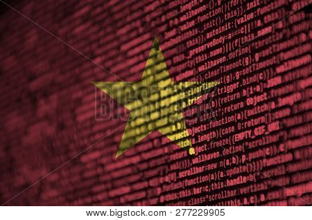 Vietnam Flag  Is Depicted On The Screen With The Program Code. The Concept Of Modern Technology And 