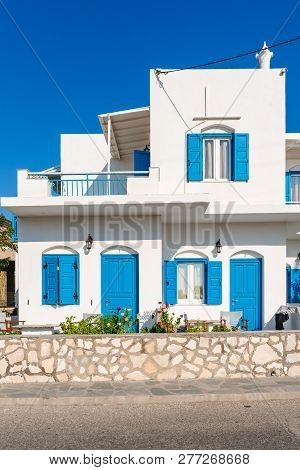 Sifnos, Greece - September 10, 2018: Beautiful White Blue Cycladic Architecture In Sifnos Island. Gr
