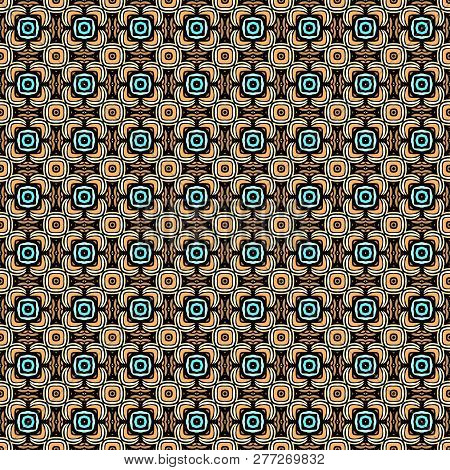 Retro Geometric Pattern In Repeat. Fabric Print. Seamless Background, Mosaic Ornament, Vintage Style