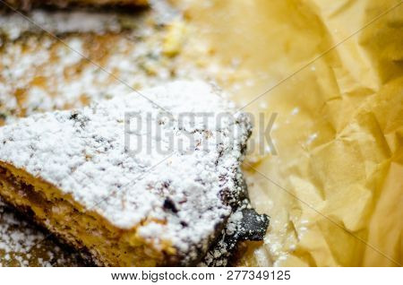 Closeup On A Crumb Cake Stuffed With Strawberry Marmalade