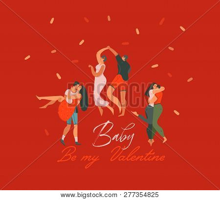 Hand Drawn Vector Abstract Cartoon Modern Graphic Happy Valentines Day Concept Illustrations Card Wi