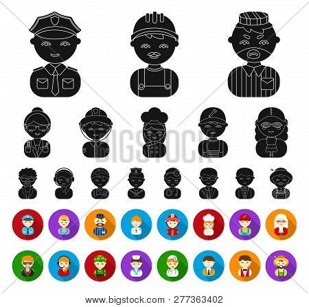 People Of Different Professions Black, Flat Icons In Set Collection For Design. Worker And Specialis