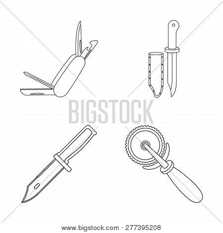 Vector Illustration Of Knife And Cut Sign. Set Of Knife And Flat Stock Vector Illustration.