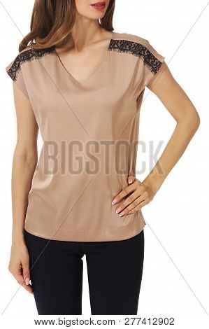 Student Young Woman With Model Girl In Summer Short Sleeve Yellow Blouse
