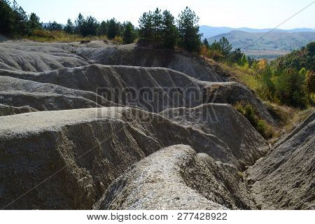 Hills Made By Mud Lava In The Volcanoes Country, Berca, Romania.