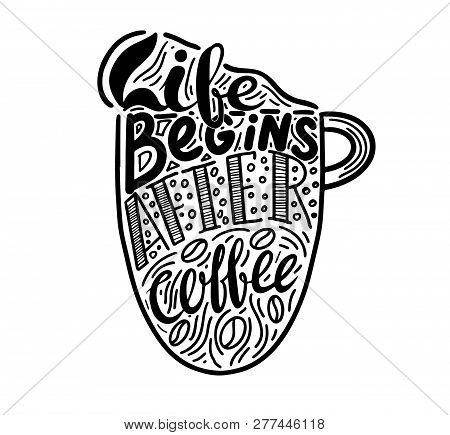 Its Coffee Oclock. Decorative Letter. Hand Drawn Lettering. Quote. Vector Hand-painted Illustration.