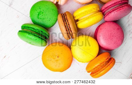 Colorful Delicious Macarons Isolated On White Background