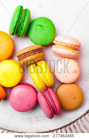 Colorful Delicious Macarons Isolated On White Background