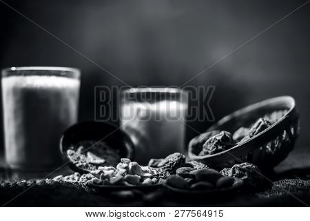 Close Up Of Popular Indian And Asian Winter Drink On Brown Colroed Gunny Bag's Surface I.e. Kharek K