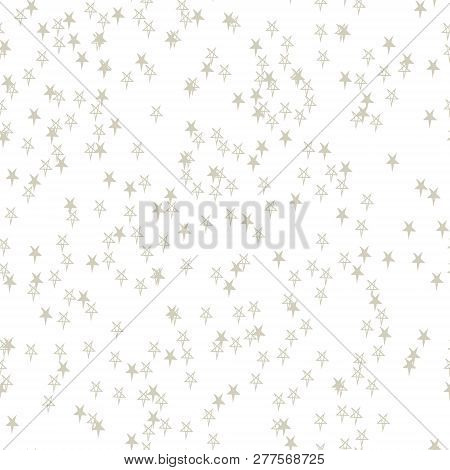 Abstract Vector Seamless Pattern With Chaotic Stars. Classical Neutral Backdrop. Hand Drawn Randomly