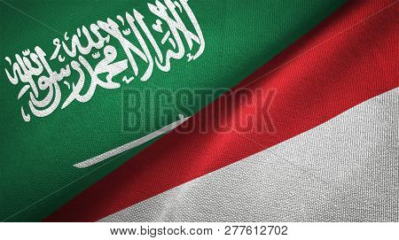 Indonesia And Saudi Arabia Two Flags Textile Cloth Fabric Texture