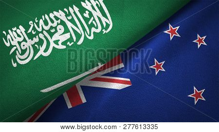 New Zealand And Saudi Arabia Two Flags Textile Cloth Fabric Texture