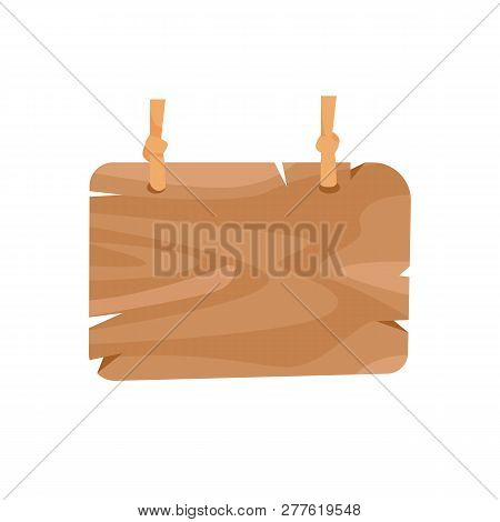 Hanging Wooden Signboard Illustration. Handmade Sign, Rope, Vintage, Copy Space. Advertising Concept