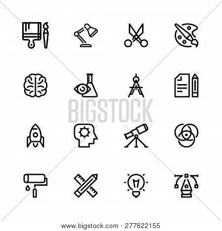 Icons Creativity, Black Linear, Isolated Set On Abel Background, For Designer Creator