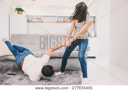 The Wife Throws Her Husband Out Of The Sofa
