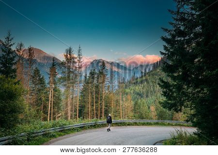 Tatra National Park, Poland - August 29, 2018: Tourist People Walking On Road In Summer Tatra Mounta
