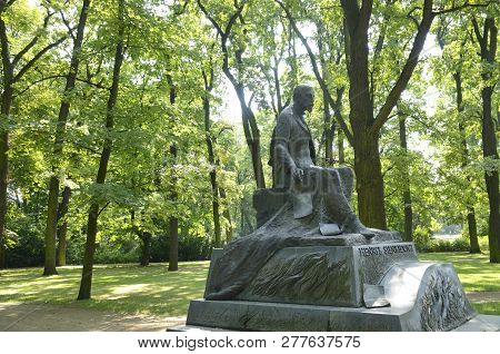 Warsaw, Poland - July 30, 2018:  Monument To Henryk Sienkiewicz, A Polish Nobel Prize Laureate At  R