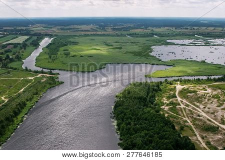 Aerial View Of River Lielupe, Latvia. Lielupe From Above. Aerial View Of River Lielupe In Latvia.