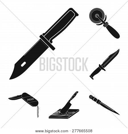 Vector Design Of Knife And Cut Logo. Set Of Knife And Flat Stock Vector Illustration.