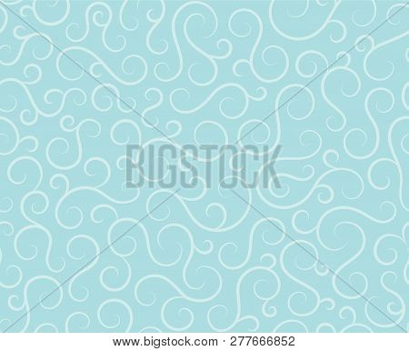 Line Spiral Abstract Seamless Pattern Background.curl Ornament Floral Endless Waves Strokes.sea Aqua