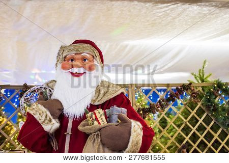 Whitchurch, Bristol, Uk - November 29, 2017 Traditional Standing Father Christmas Santa Claus Figure