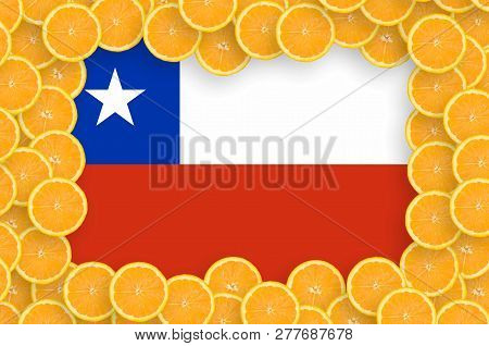 Chile Flag  In Fresh Citrus Fruit Slices Frame