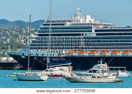 Montego Bay, Jamaica - January 09 2019: Holland America Nieuw Statendam Cruise Ship Docked At The Mo