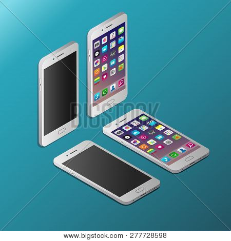 Realistic White Smartphone In Isometry Vector Illustration