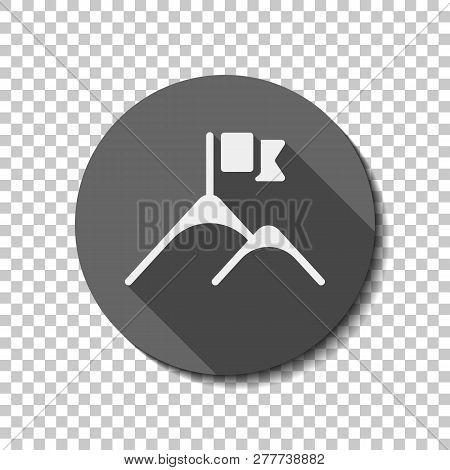 Mountains And Flag Logo, Simple Icon. Flat Icon, Long Shadow, Circle, Transparent Grid. Badge Or Sti
