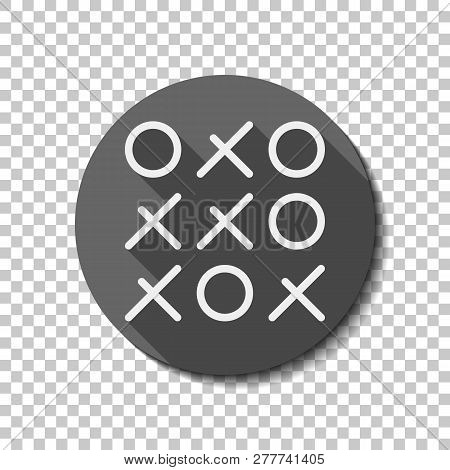 Tic Tac Toe Game, Linear Outline Icon. Flat Icon, Long Shadow, Circle, Transparent Grid. Badge Or St